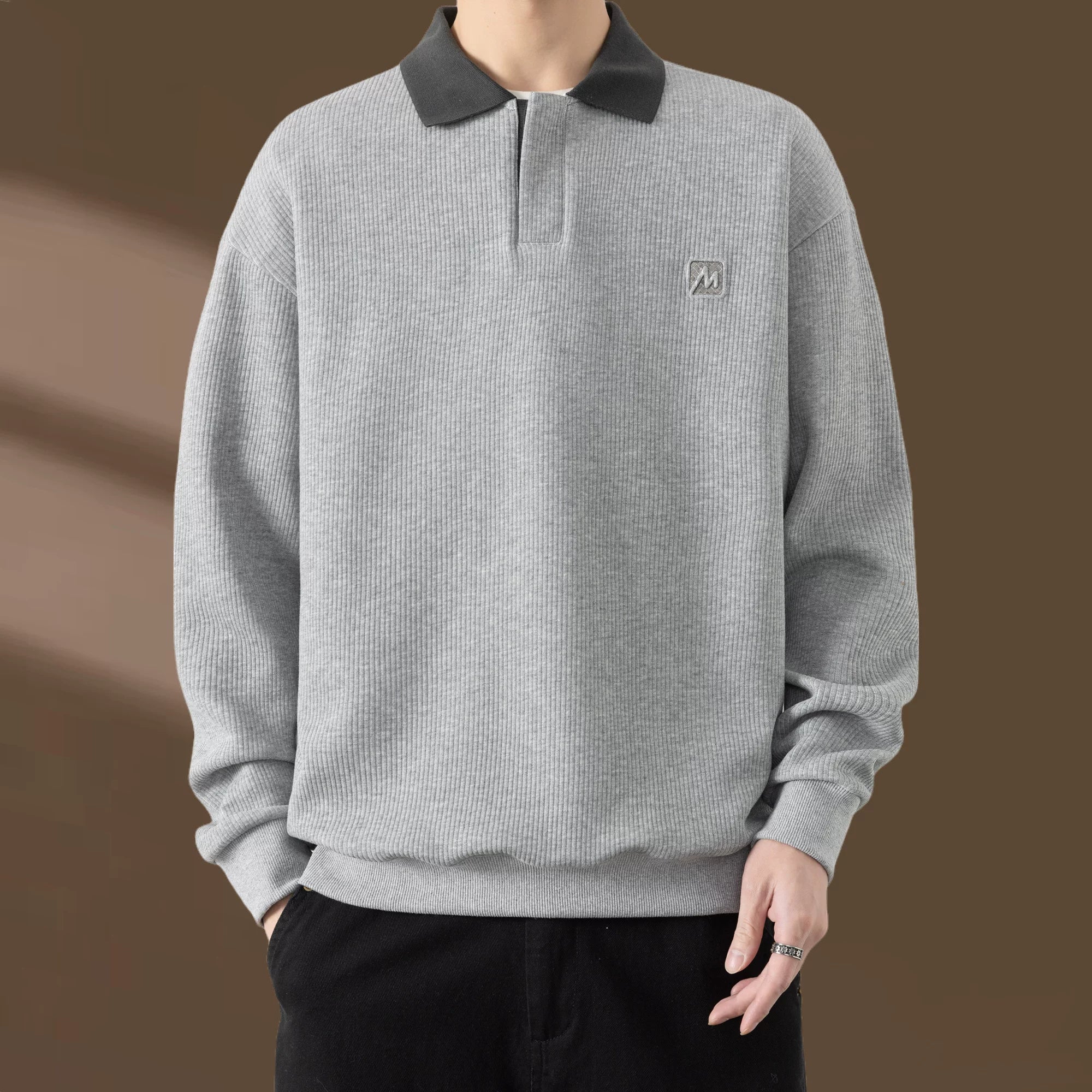 Qiao Dimengla Yüksək keyfiyyətli payız/qış kişi sviteri, yun astarlı, qalınlaşdırılmış, ağır, yaxalı, uzunqol, gündəlik kişi geyimi, yaz/payız üslubu