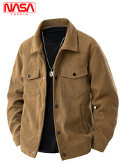 NASA-nın birgə brendi ilə hazırlanmış məxmər kişi gödəkçəsi, yaz və payız üslubunda, yaxalıqlı işgüzar gündəlik köynək, yeni, flis astarlı yaraşıqlı üst geyimi.