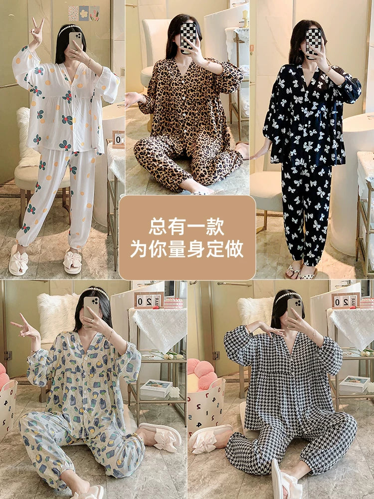 Qadınlar üçün 2026 yeni pambıq ipək pijama, yay süni pambıqlı ev paltarları, yay üç rüb qollu kostyumlar, çöldə geyilə bilər