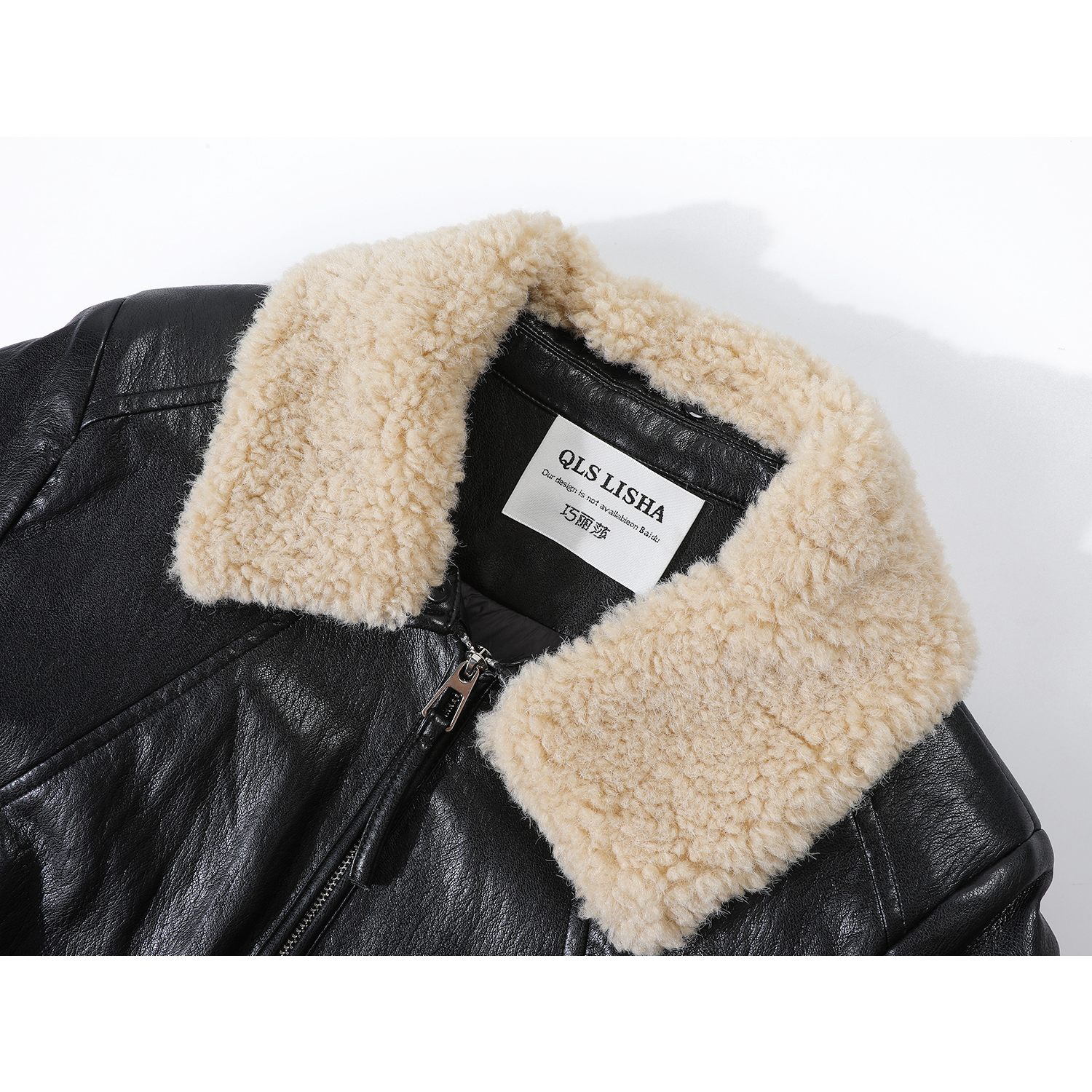 Chorissa Qara Dəri Aşağı Gödəkçə Qadınlar üçün 2025 Qış Yeni Stil Quzu Yunlu Yaxa İsti Motosiklet PU Dəri Palto