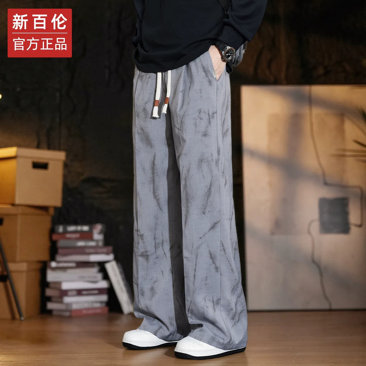 New Balance Kişilər üçün Payız/Qış Yun Astarlı Geniş Ayaqlı Gündəlik Şalvar, Dəbli Brend, 2025 Payız Yeni Modeli, Boş Düz Ayaqlı İdman Şalvarı