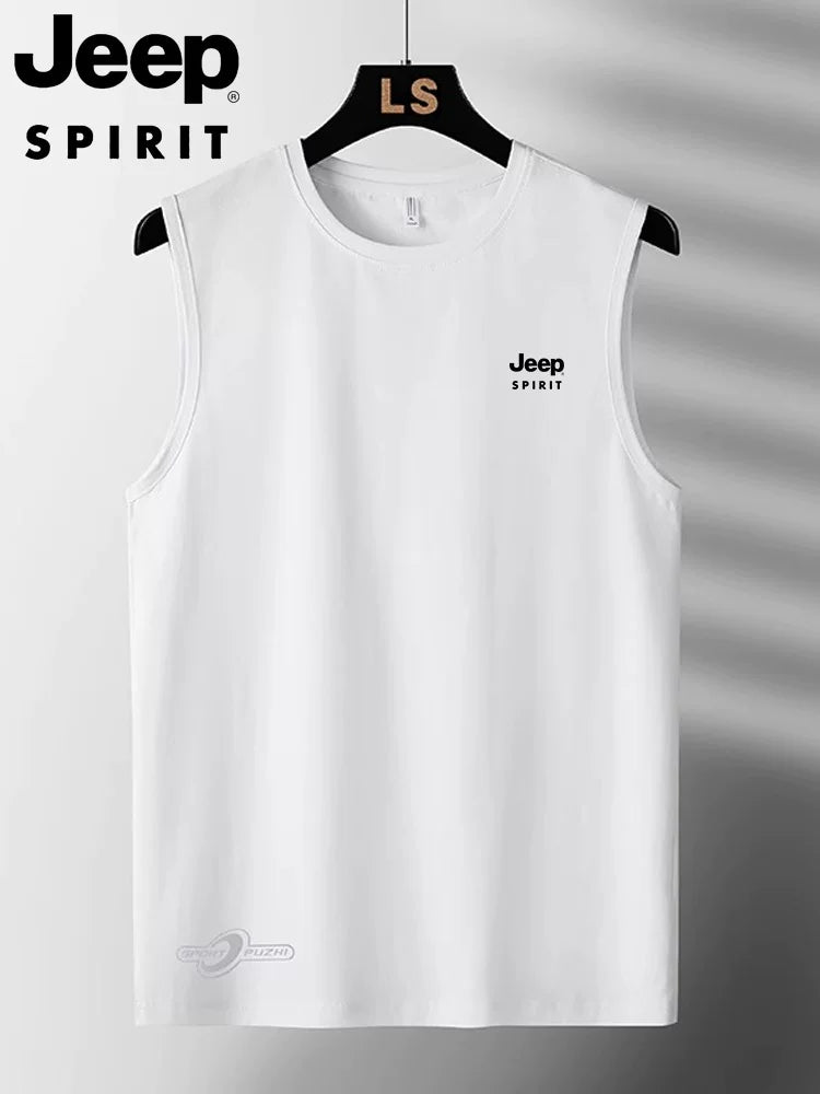 JEEP jilet kişi yay nazik fitnes idman təsadüfi təmiz pambıq dibli sweatshirt böyük ölçülü boş qolsuz köynək