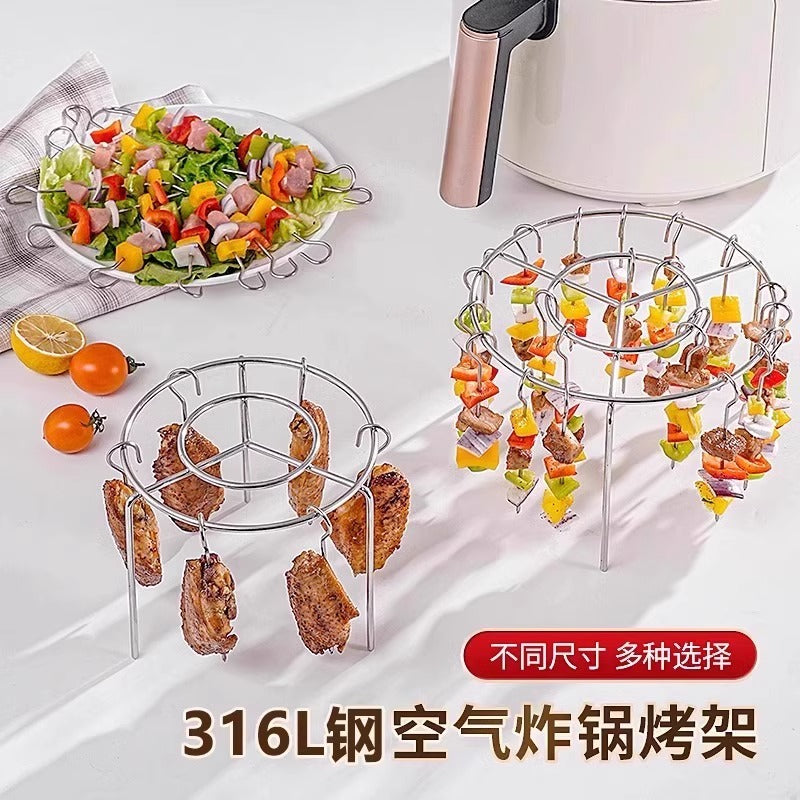 Hava qızartma qabı barbekü rəfi şaquli manqal sobası paslanmayan poladdan yuvarlaq şişlər manqal asılan xüsusi şaquli rəf
