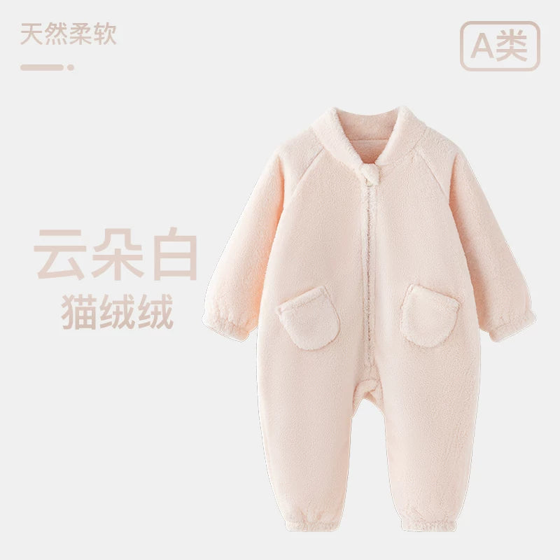 Körpə qış isti xalat, körpə pijamaları, oğlan və qızlar üçün yun astarlı, qalınlaşdırılmış uşaq mərcan yun ev xalat pijamaları