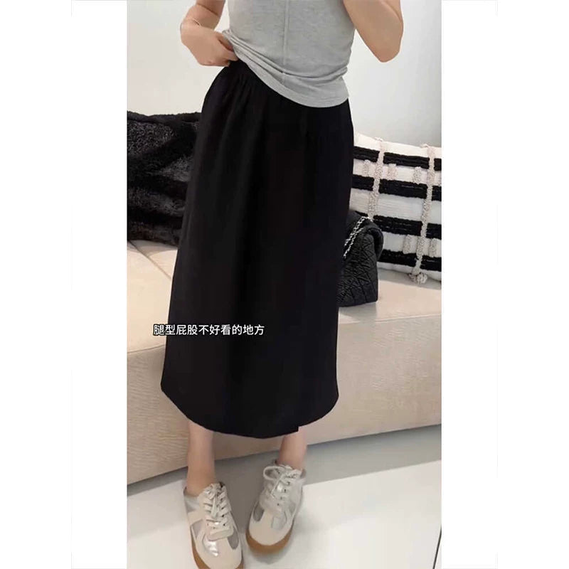 2026-cı ilin yayı üçün qadın üçün axıcı, yüngül midi ətək, böyük ölçüdə, boş formada, gündəlik, yüksək belli, qısa enli şalvar.