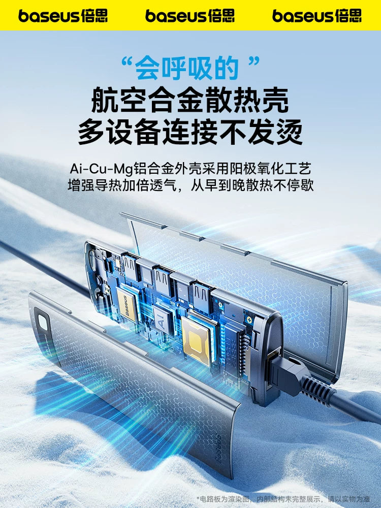 Baseus dok stansiyası Type-C-dən HDMI proyeksiyasına USB splitter adapter mərkəzi Kompüterlər, iPad-lər, noutbuklar, planşetlər və mobil telefonlar üçün Thunderbolt 4 çoxportlu Ethernet çeviricisi