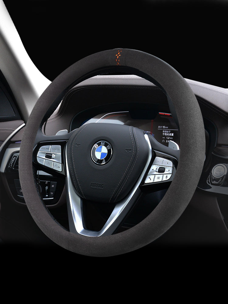 Car steering wheel cover, small car D-type short plush suede, non-slip, breathable, sweat-absorbent, universal type.
