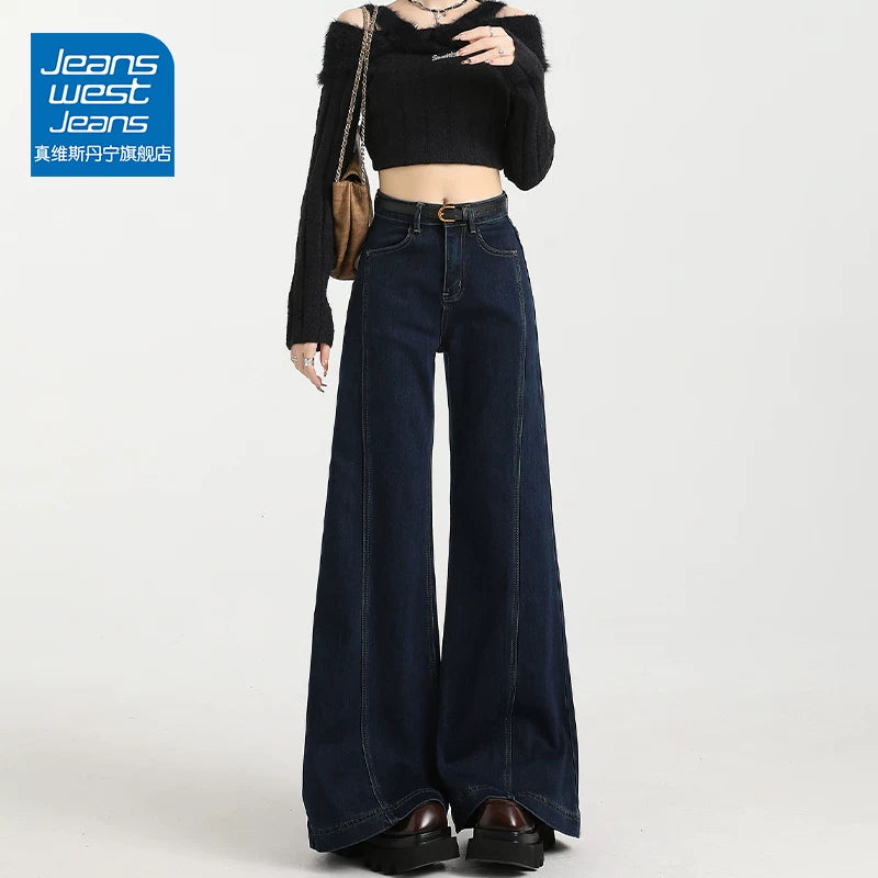 Jeanswest qara rəngli, yun astarlı, geniş ayaqlı qadın cins şalvarı, qış üslubunda, yüksək belli, geniş formalı, arıqladıcı, yerə qədər uzanan şalvar.