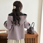 Avropa üslubunda 2025 Payız/Qış Koreya üslubunda eşarp, papaq, iki tərəfli kaşmir palto, qadın qısa yun palto, qalın