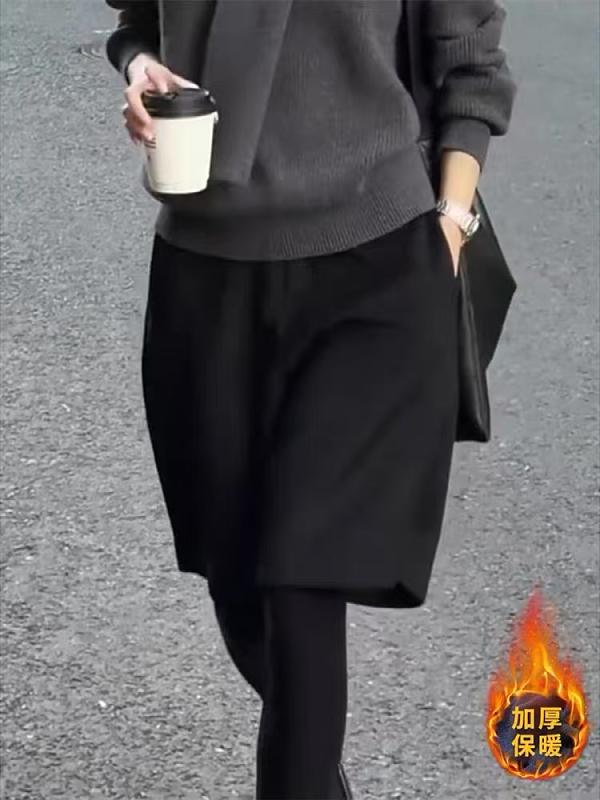 Qadınlar üçün qalınlaşdırılmış yun şalvarlar, 2026-cı ilin yazında dəbli yeni model, böyük ölçüdə, yüksək belli, dəbli, əyri bədən quruluşlu qadınlar üçün geniş şalvarlar.