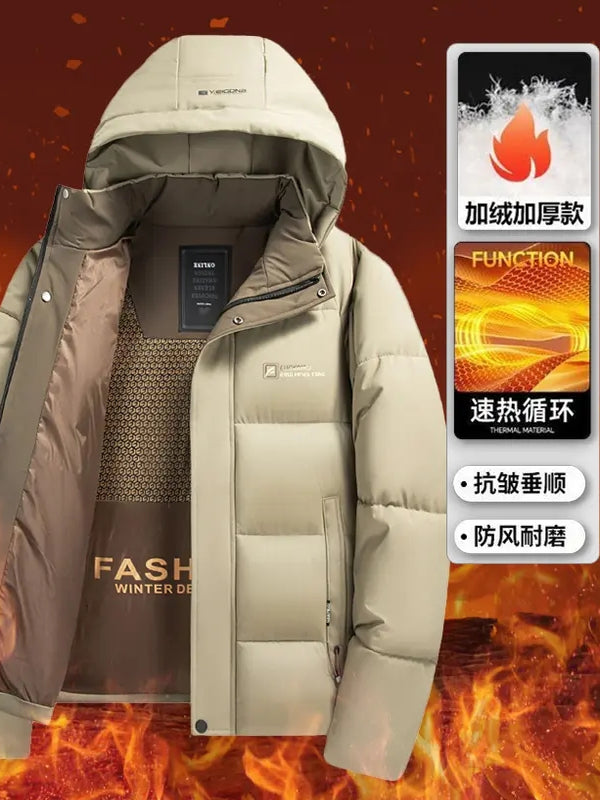 Qış üçün qalınlaşdırılmış pambıqla örtülmüş kişi gündəlik külək keçirməyən pambıqla örtülmüş palto, başlıqlı gödəkçə, başlıqlı şişirdilmiş gödəkçə, isti pambıqla örtülmüş kişi paltosu