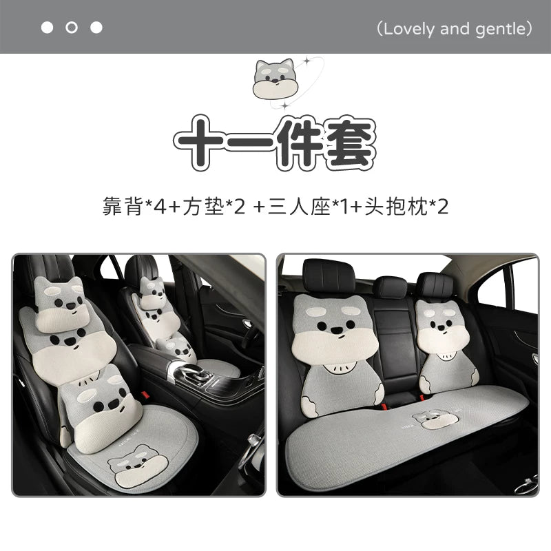 All-season cotton and linen car seat cushions, cute cartoon seat covers for girls, breathable, semi-enclosed, universal decorative cushions for fall and winter.