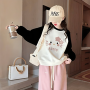 Qızlar üçün uzunqol sviter, yaz, payız və qış, orta və böyük yaşlı uşaqlar və tələbələr üçün şık, geniş uşaq formalı Hello Kitty alt qatlı üst geyim.