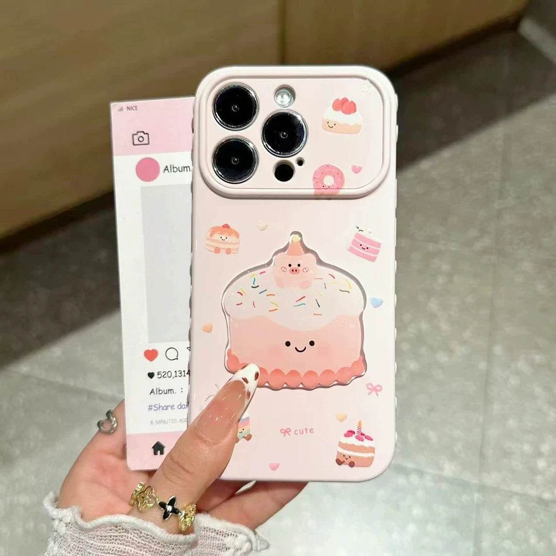 Ins üslubunda sevgi çərçivəsi pəncərəsi iPhone17/16promax mobil telefon üçün uyğundur Apple 15/16pro cizgi filmi şirin tort yamağı Xiaomi 13/14/15/17 düşməyə qarşı findx8/9