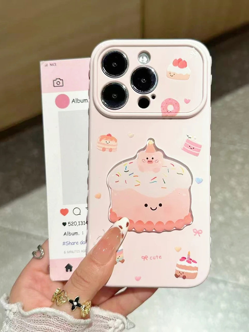 Ins üslubunda sevgi çərçivəsi pəncərəsi iPhone17/16promax mobil telefon üçün uyğundur Apple 15/16pro cizgi filmi şirin tort yamağı Xiaomi 13/14/15/17 düşməyə qarşı findx8/9