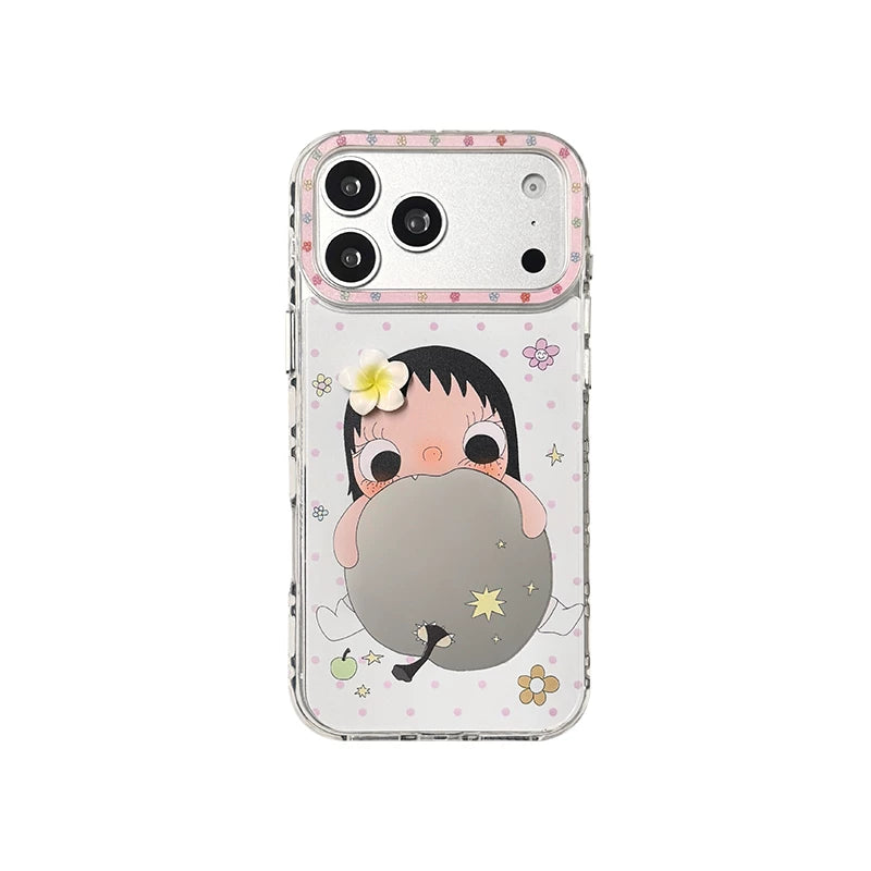 eyekey·ins əyləncəli və sevimli çəhrayı polka nöqtəli çiçəklər alma güzgü qız apple 17promax mobil telefon qutusu iphone16 yeni 15 cizgi filmi 16pro hər şey daxil 17 qoruyucu örtük