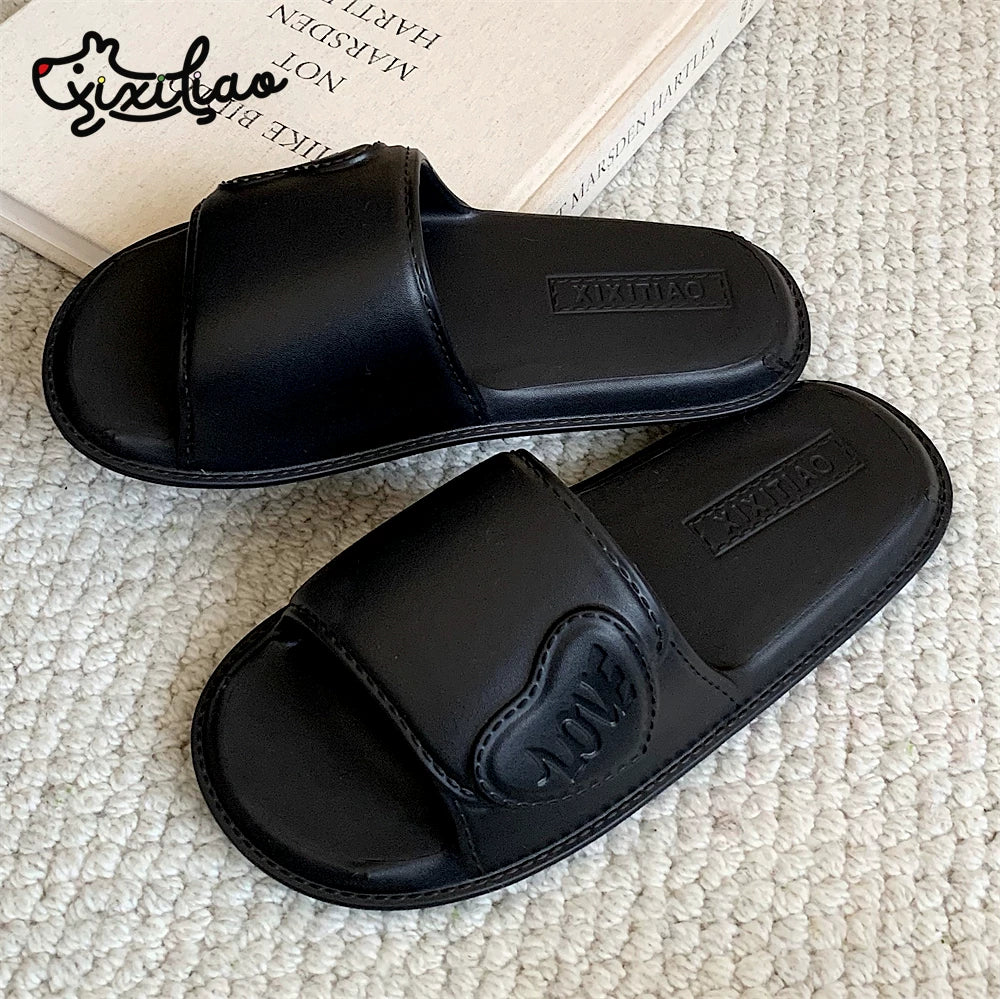 Qadınlar üçün nazik zolaqlar Koreya üslubunda moda ev terlikləri yay yüksək səviyyəli eva sürüşməyə qarşı yumşaq dibli ev vanna otağı terlikləri