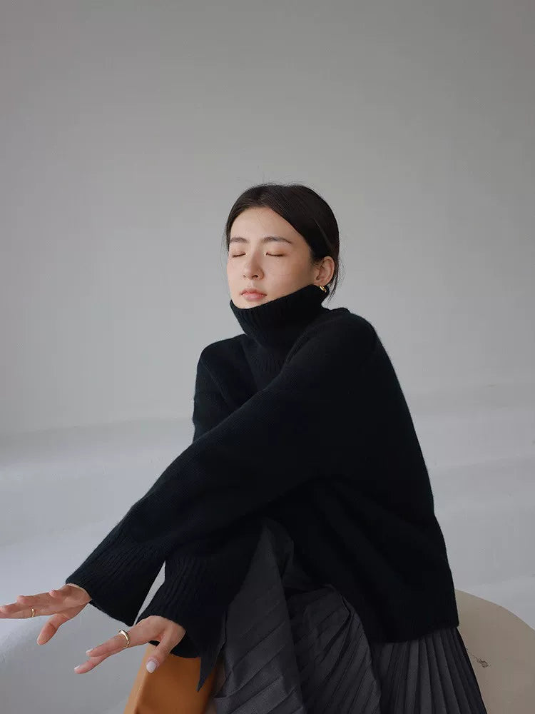 Qadınlar üçün fransız üslubunda boğazlı sviter, payız və qış, yeni model, geniş və rahat trikotaj sviter, qat-qat geyinmək üçün idealdır.