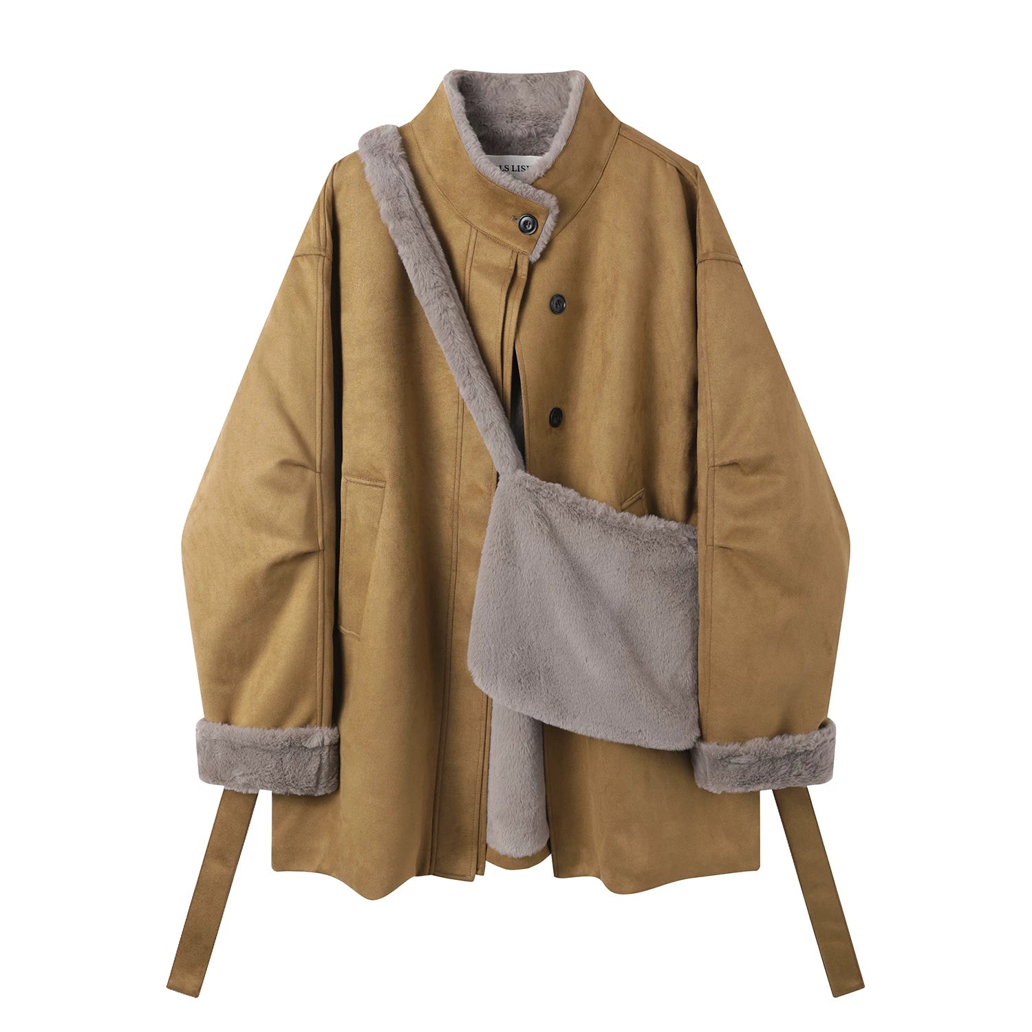 Cholisa-nın çox şirin payız/qış paltosu, 2025-ci ilin yeni modeli, dəbli qadın geyimləri, tüklü orta uzunluqlu zamşa palto.