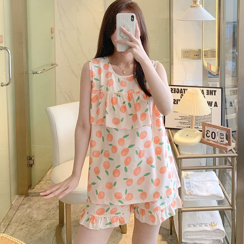 Qadınlar üçün qabarmaya qarşı pijama, yay pambıq ipək jilet şort kostyum, çöldə geyinmək olar, süni pambıq, milli üslub, yeni Çin üslublu ev paltarı, nazik