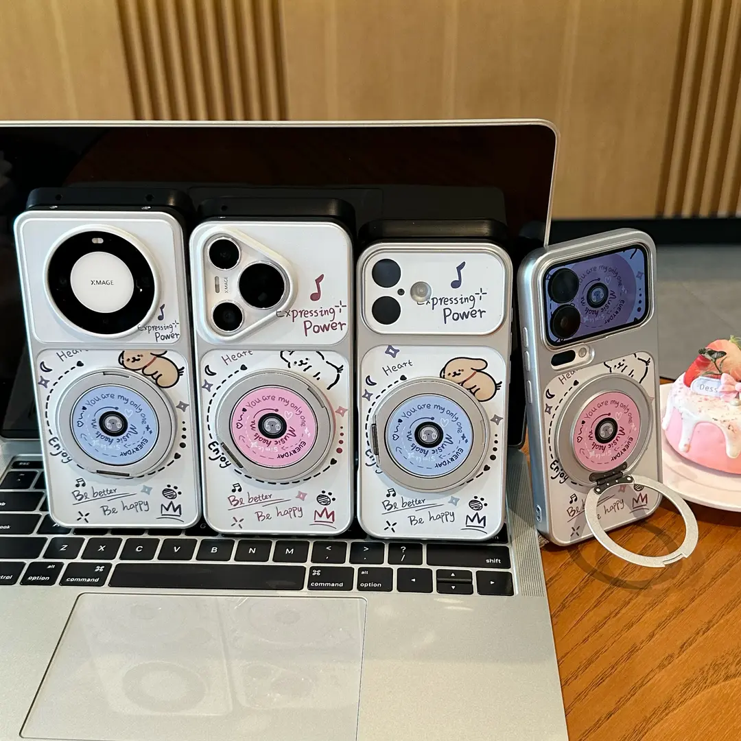 Apple 17promax cib telefonu qutusu Huawei mate60pro yaradıcı pura70 sevimli OppoReno15 cizgi filmi vivos30 qız Xiaomi 17 düşməyə qarşı yumşaq üçün uyğun CD puppy fırlanan stend