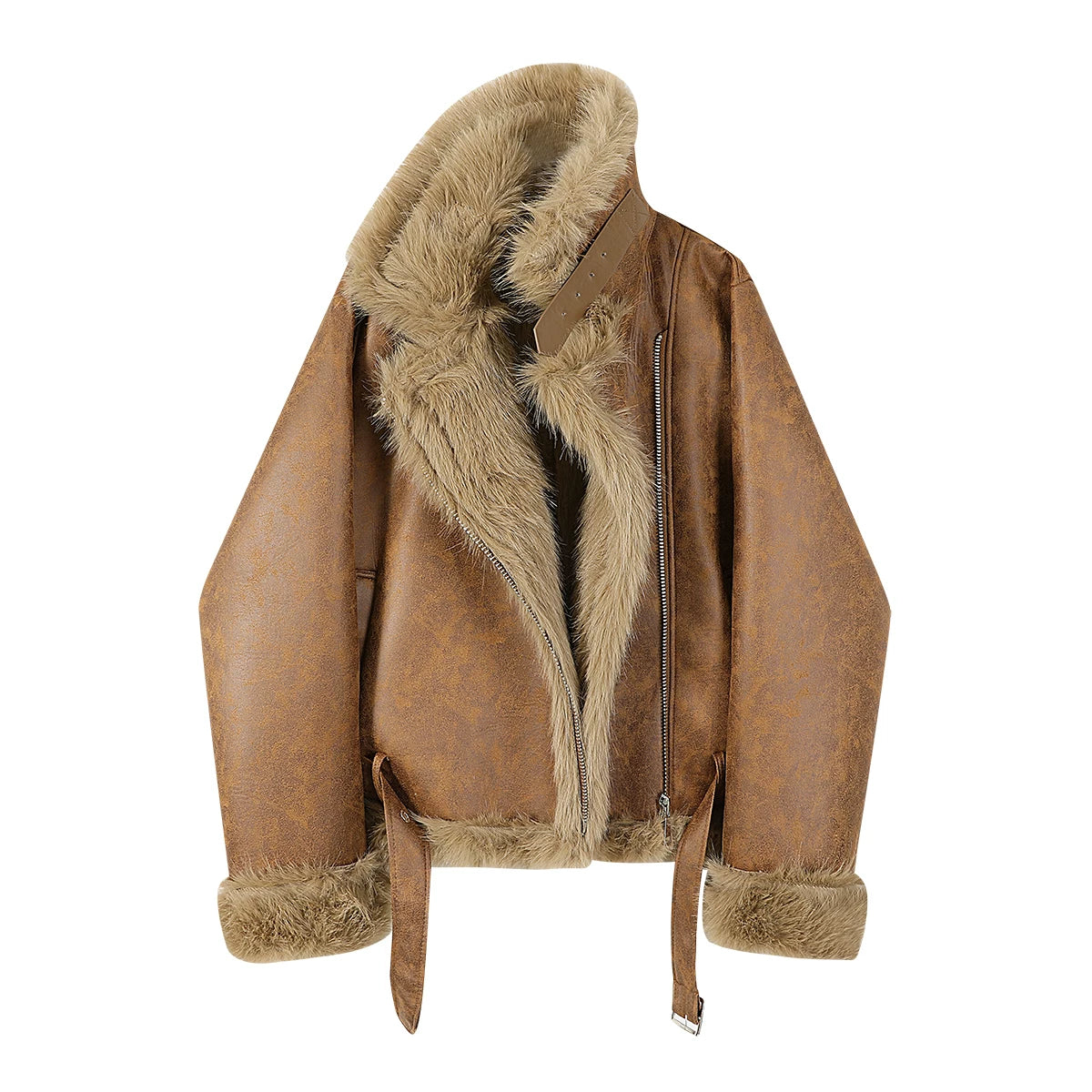 Cholisa Merard Shearling Qadınlar üçün Qısa Qalın Palto, Payız və Qış, Unikal və Super Qəşəng Motosiklet Gödəkçəsi
