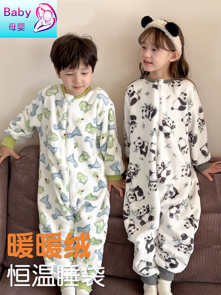 Payız və qış üçün Britaniya uşaq pijamaları, oğlan və qızlar üçün qalın flanel kombinezon, körpələrin təpikləməsinin qarşısını almaq üçün yun astarlı isti yorğan.