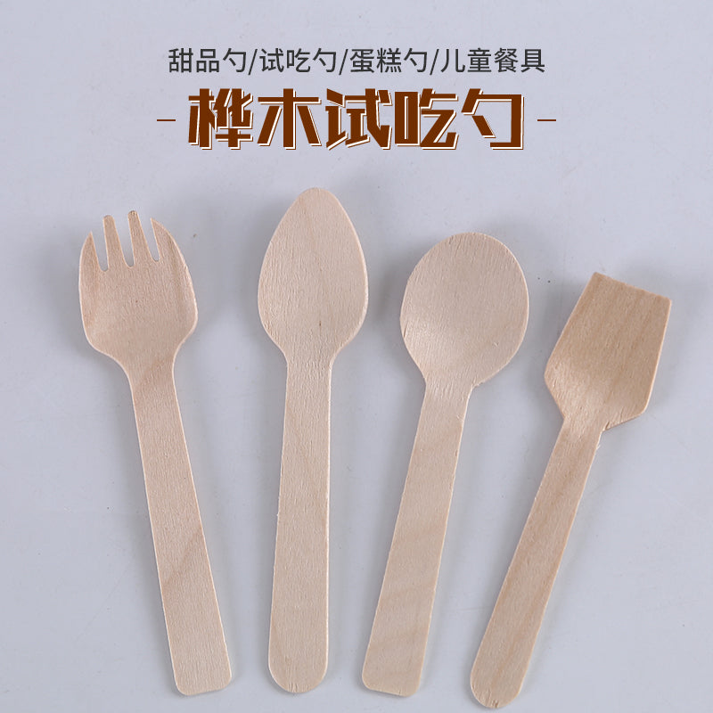 Birdəfəlik taxta qaşıq ad günü üçün bioloji parçalana bilən taxta dondurma qaşığı taxta desert qaşığı rekvizit birdəfəlik süfrə