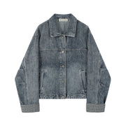 Cholisa Koreya üslubunda unikal və super şirin qadınlar üçün denim plaid gödəkçə, yeni yaz və payız üslubu, yaxa boş gödəkçə topu