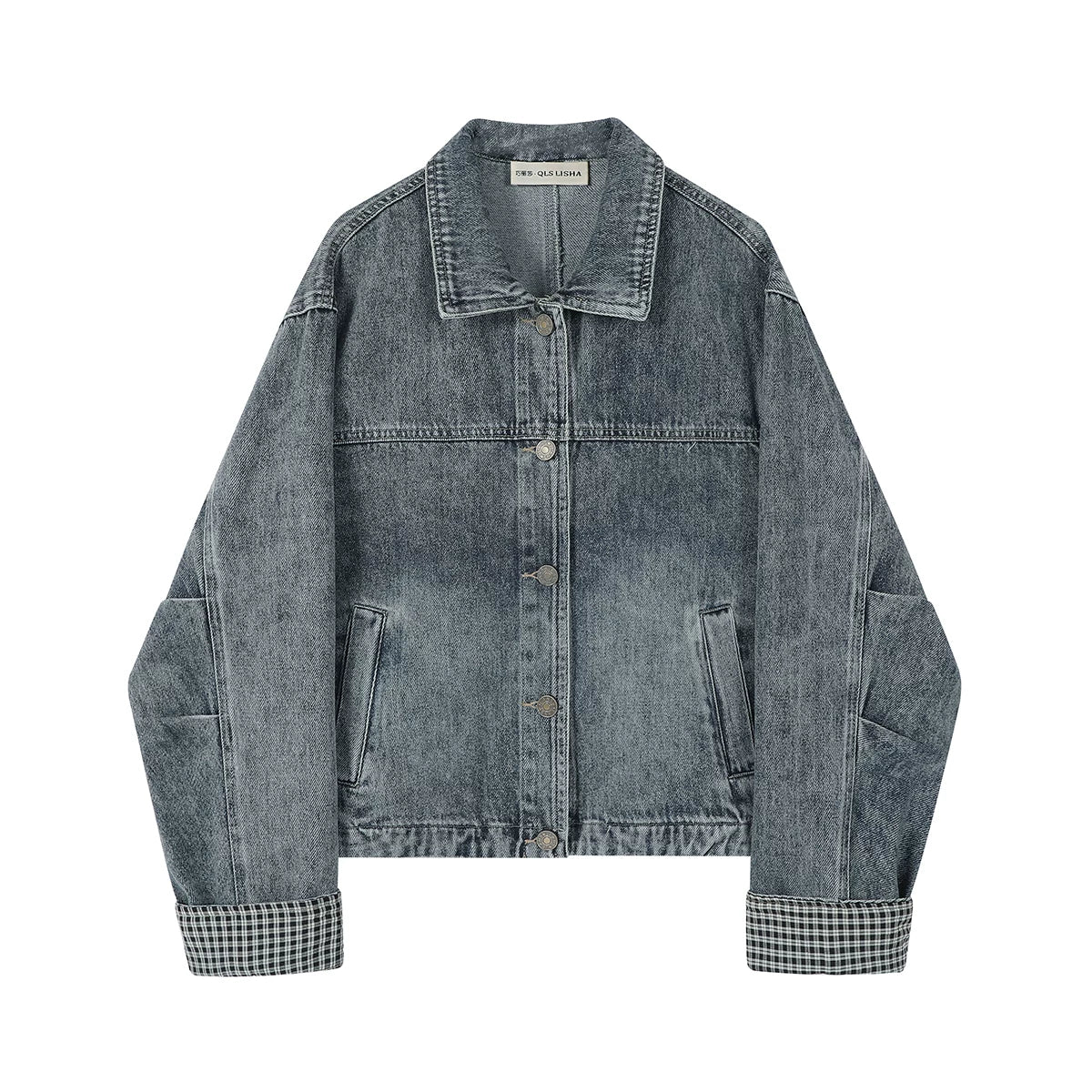 Cholisa Koreya üslubunda unikal və super şirin qadınlar üçün denim plaid gödəkçə, yeni yaz və payız üslubu, yaxa boş gödəkçə topu