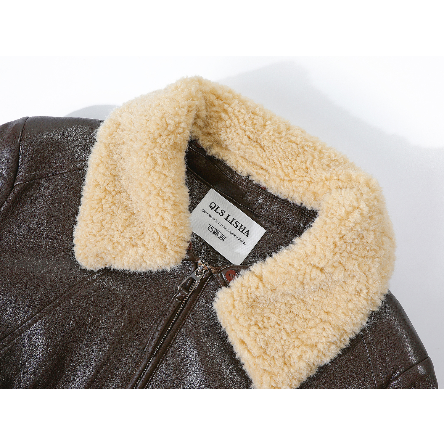 Cholisa Çıxarıla Bilən Quzu Yunlu Yaxalıqlı Dəri Gödəkçə Qadın Payız və Qış Maillard İsti və Qalın Tüklü Palto