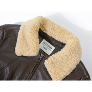 Cholisa Çıxarıla Bilən Quzu Yunlu Yaxalıqlı Dəri Gödəkçə Qadın Payız və Qış Maillard İsti və Qalın Tüklü Palto