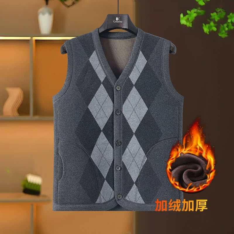 Orta və yaşlı kişilər üçün Roman kişilər üçün qış yun astarlı, qalınlaşdırılmış, isti jilet.