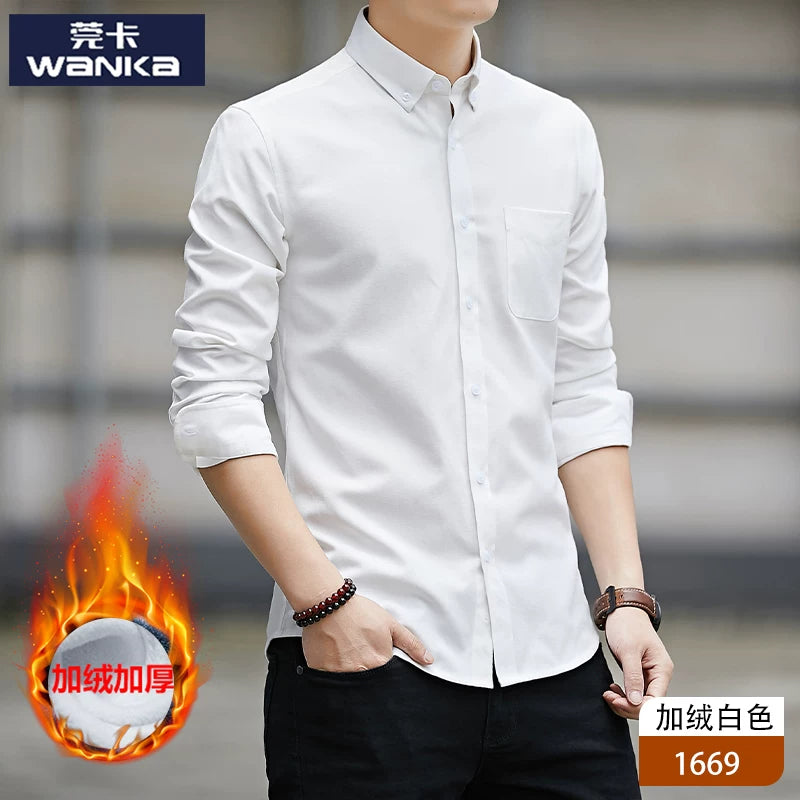 Kişilər üçün uzunqol köynək, gənclik üslubunda, boş forma, dəbli brend, yüksək səviyyəli Oksford parça, düz rəng, payız geyimi, gündəlik üst geyim.