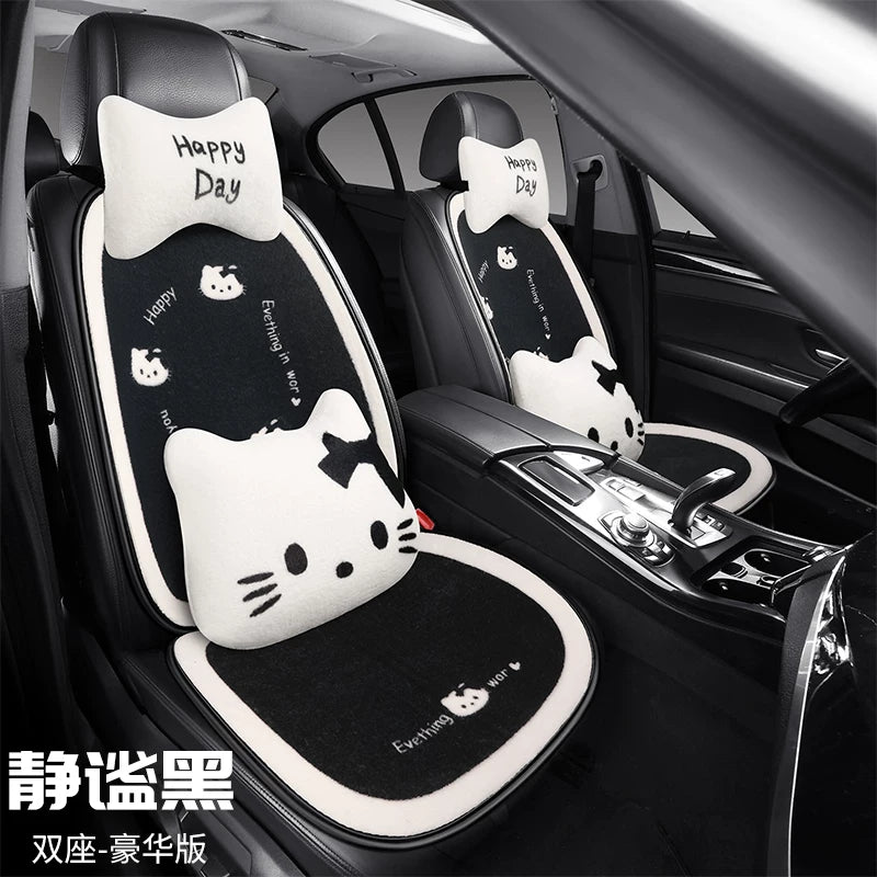 Cartoon cat little cat design winter car seat cushion, short, soft, warm and thick, cute for girls, semi-covered seat cushion.