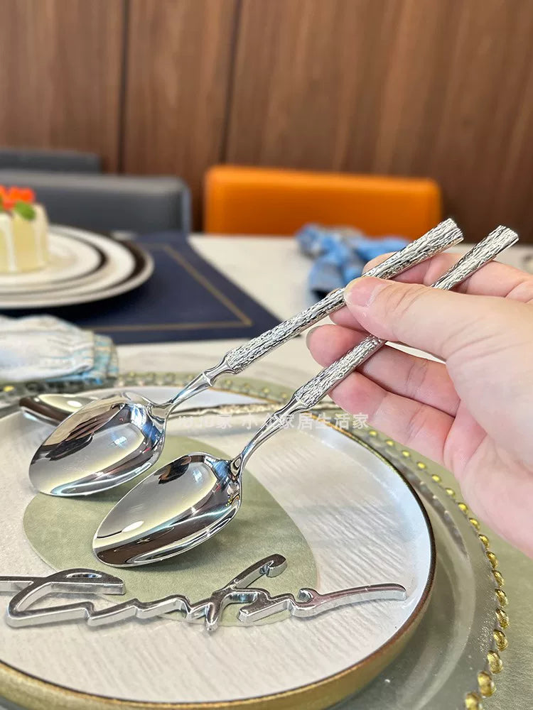 Yüngül lüks! Böyük bazarlıq! 304 paslanmayan poladdan hazırlanmış qaşıq və çəngəl məişət uzun saplı yemək qaşığı restoranın əsas masa qaşıq və çəngəl