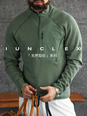 IUNCLEXI [Sərhədsiz Stil] Kişilər üçün İsti Flis Yaxalıqlı Fitnes İdman Yarım Fermuarlı Uzun Qollu Sviter, Payız və Qış İstiliyi