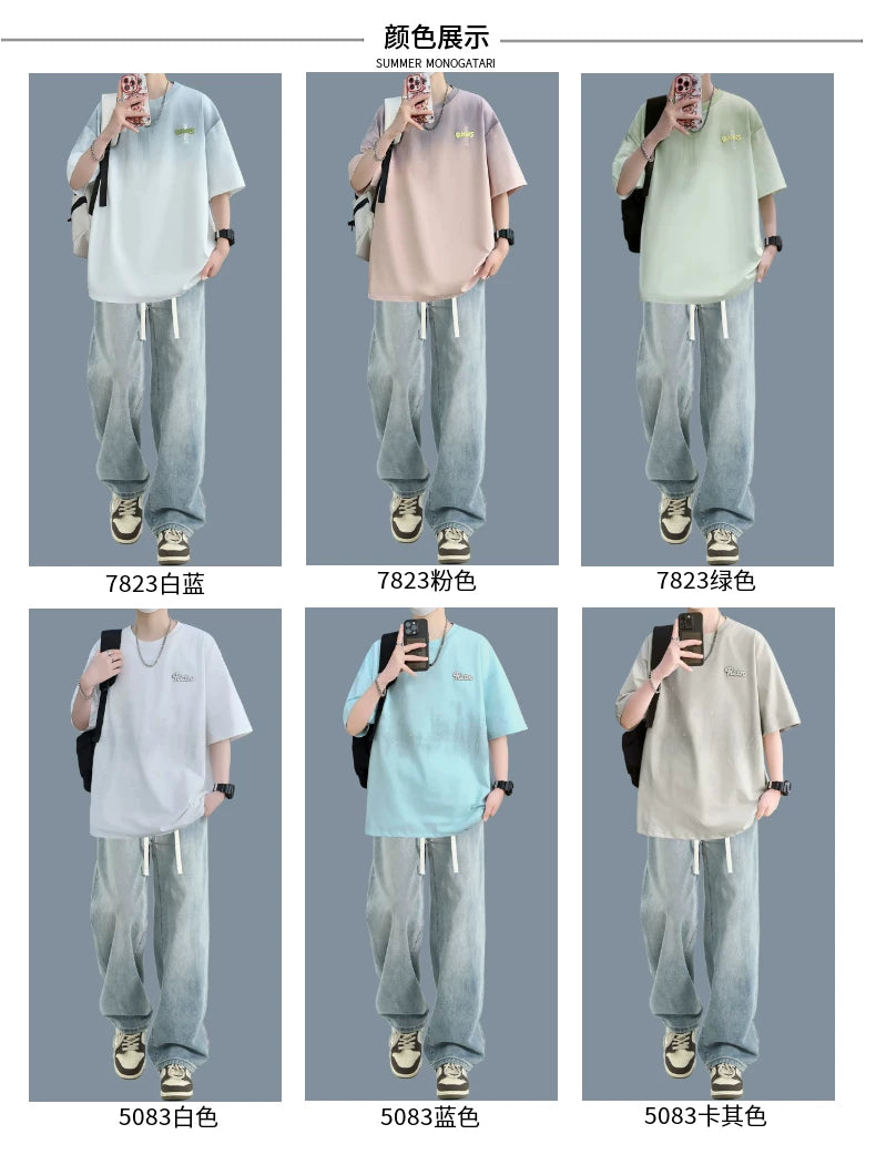 Yeniyetmə yay gradient qısaqol köynək oğlanlar üçün moda dəbli təsadüfi kostyum kiçik və orta məktəb tələbələri sərin və yaraşıqlı paltar