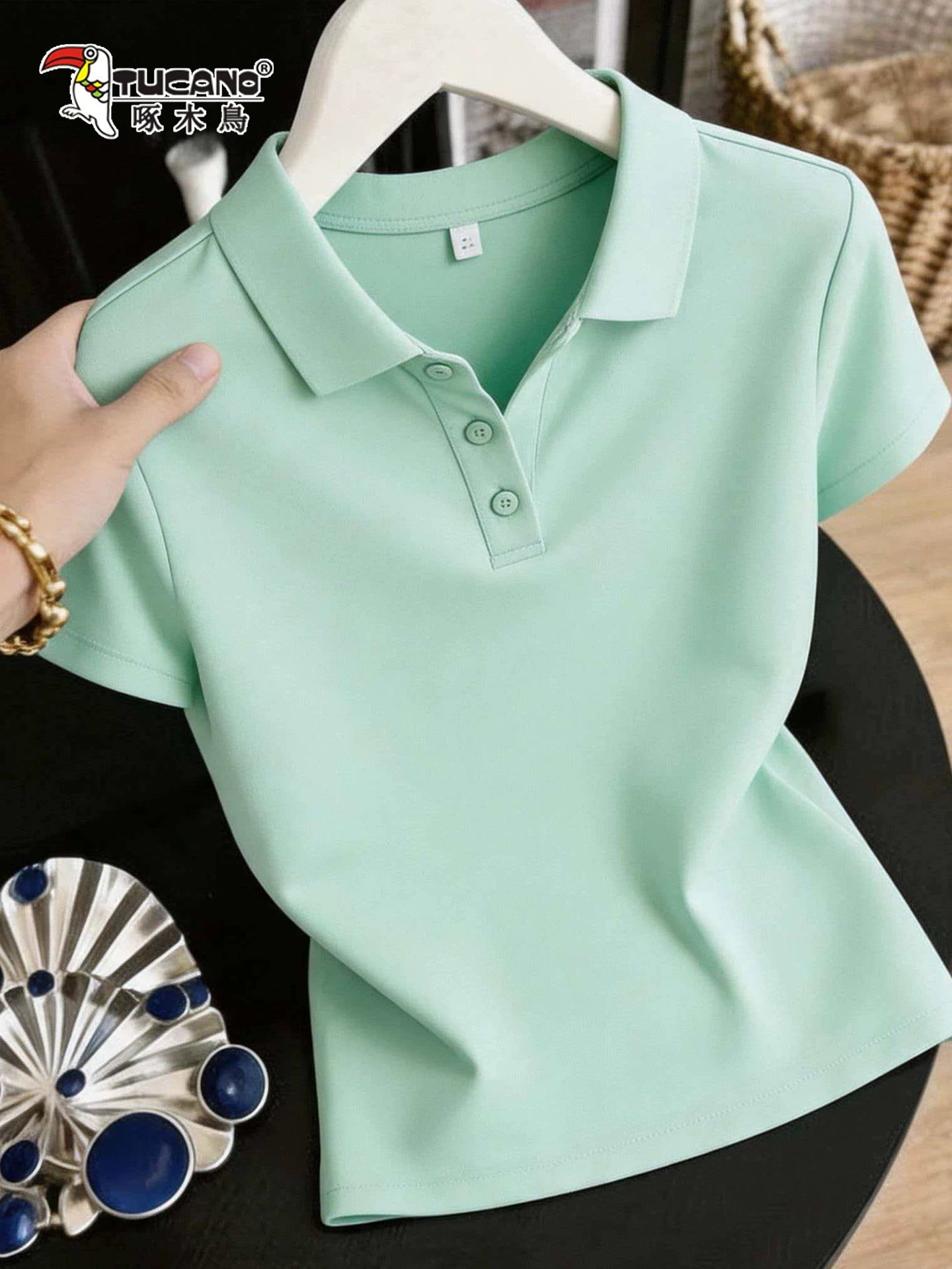 Ağacdələn Moda Qısaqol T-Shirt Qadın Yayı 2026 Yeni Yakalı POLO Köynək Boş və Çox Yönlü İncə Top Qadın T-si