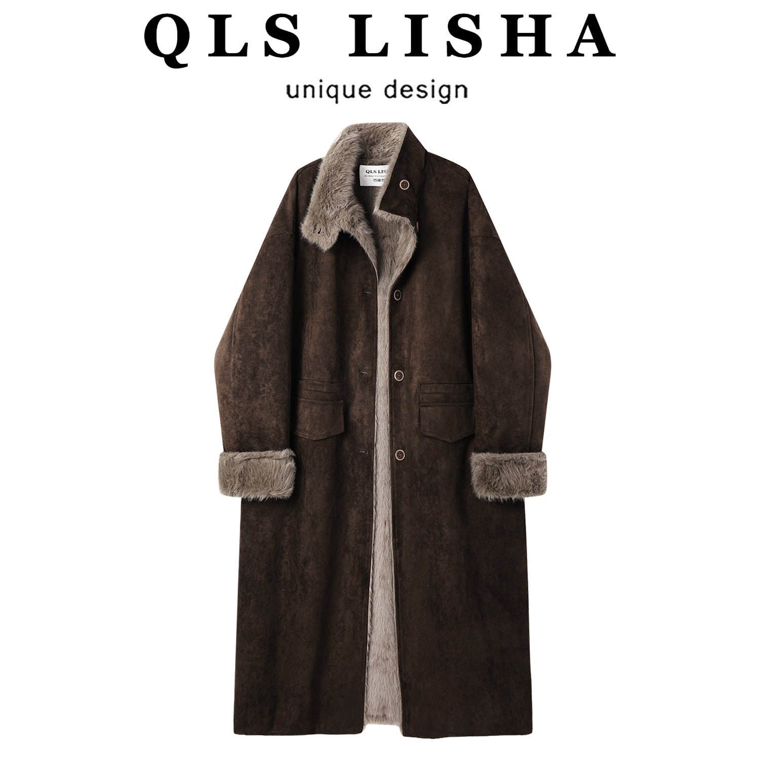 Cholisa-nın qadınlar üçün çox şirin erkən payız/qış yun astarlı qalın xəz, quzu yun və xəz birləşdirilmiş, geri çevrilə bilən uzun xəz.