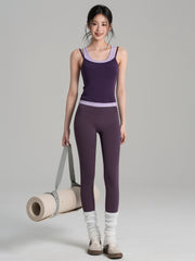 Lan naxışlı yoqa geyimi jilet idman büstqalteri qadınlar üçün sinə yastığı ilə rəngi bloklanmış zərbəyə davamlı fitnes büstqalteri Pilates top yay