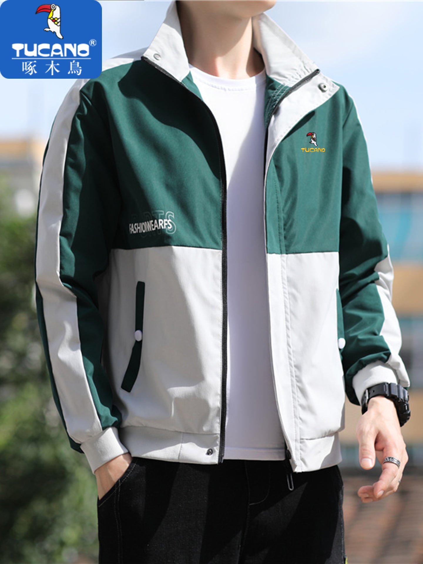 Kişilər üçün Ağacdələn Naxışlı Dayaqlı Yaxalıqlı Gödəkçə, Yeni Payız Stili, Gündəlik Payız Üst Geyimi, Gənc Kişilər üçün Çoxfunksiyalı Boş Üst