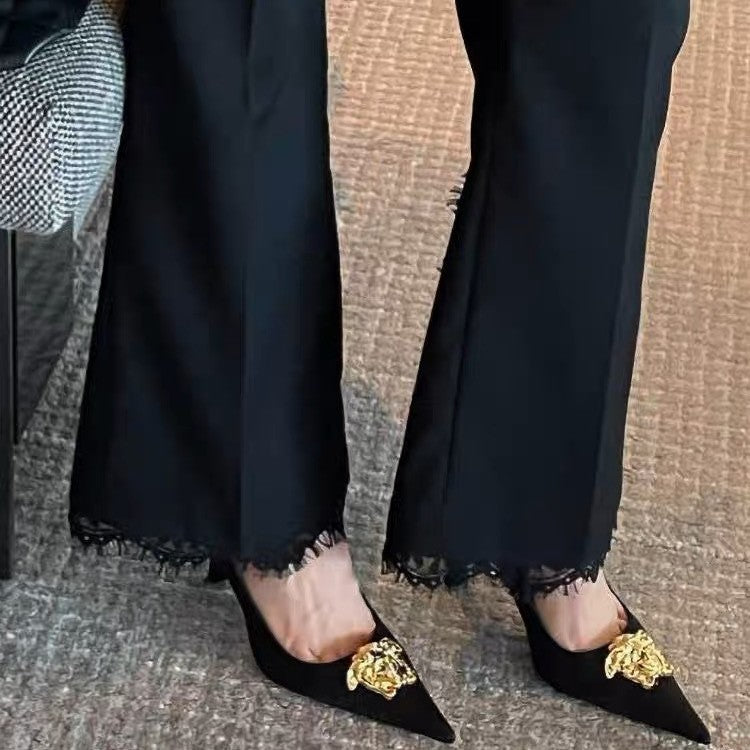 2025 1 Slip-on Qadın Ayaqqabı Sivri Burun Qara Fransız Stilet