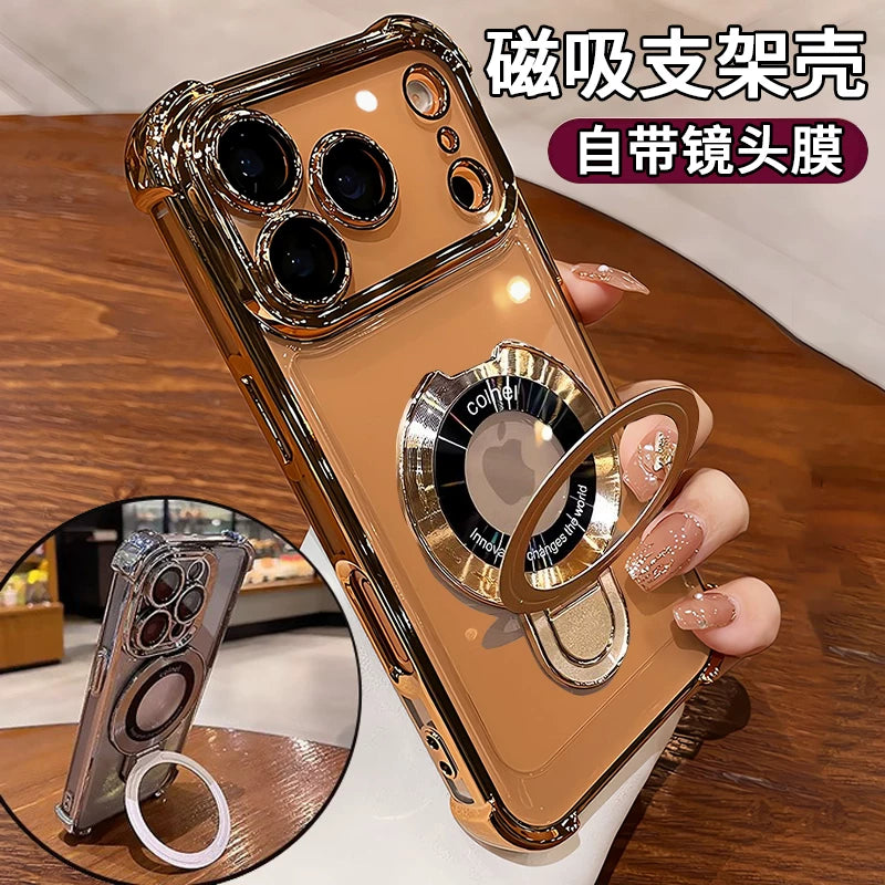 Apple 15promax mobil telefon qutusu üçün uyğun olan maqnit stend ip17 dördbucaqlı hava yastığı iPhone16e lens filmi 14Plus silikon 12 şəffaf yüksək səviyyəli 13pro sadə 11 yıxılmağa qarşı qoruyucu örtük