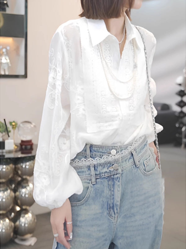 Ağ köynək topu, böyük ölçülü qadın geyimləri, 2026 yaz yeni stili, dəbli və gənclik üçün bluzka, yüksək səviyyəli köynək.