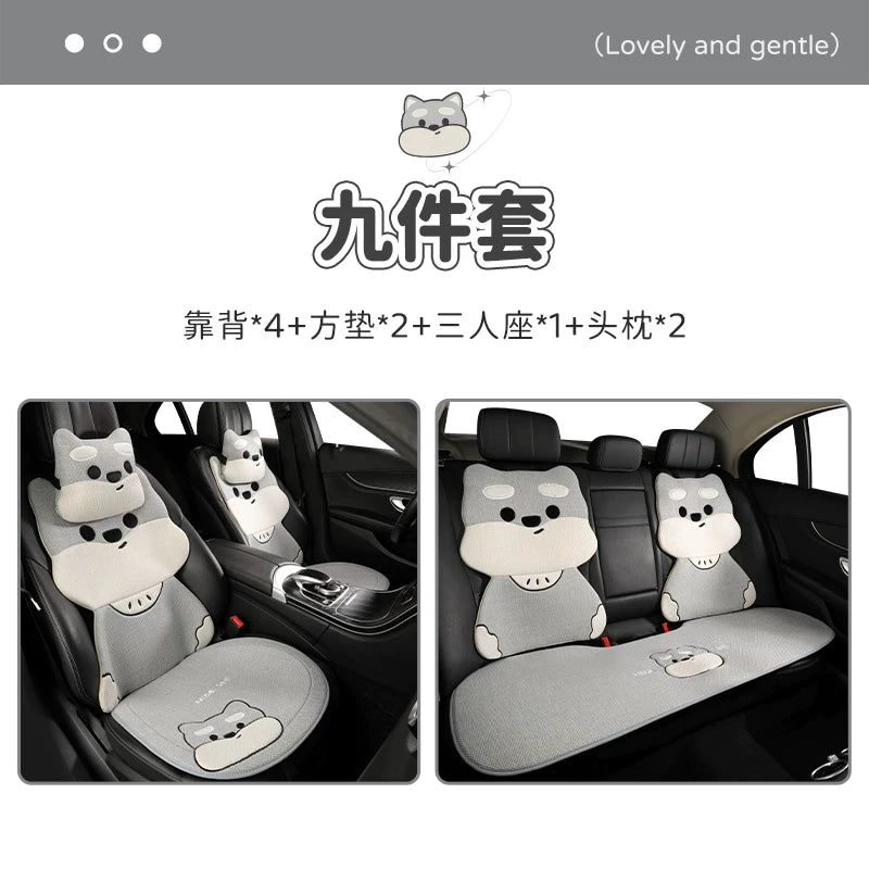 All-season cotton and linen car seat cushions, cute cartoon seat covers for girls, breathable, semi-enclosed, universal decorative cushions for fall and winter.