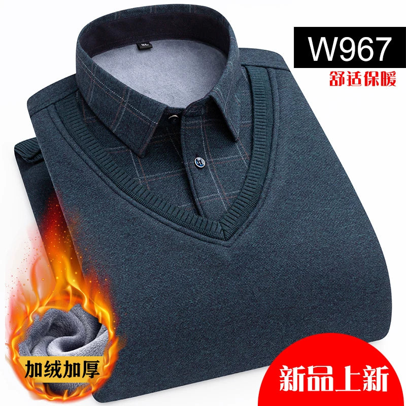 Paul Kişi İsti Köynək, Süni İki Parçalı, Yun Astarlı, Qalın Köynək Yaxalıqlı, Trikotaj Sviter, Böyük Ölçülü Üst Qat