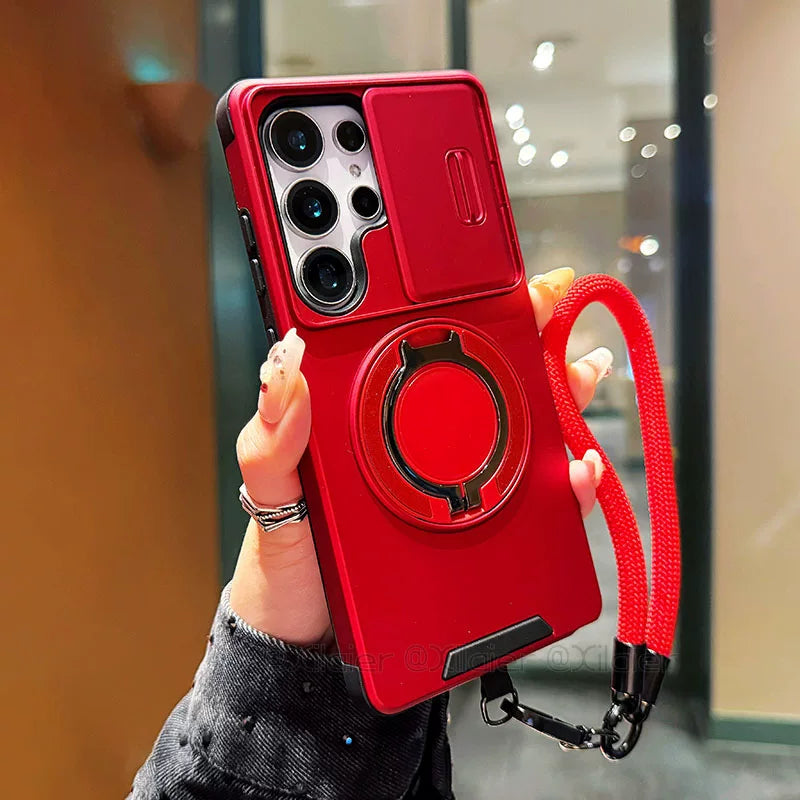 Samsung Galaxy S25 Ultra sürüşən linzalı telefon korpusu, S24 Plus maqnit dayağı, A17 yaradıcı dizaynı, S23 tam örtüklü linza, S20FE premium hiss, düşməyə davamlı yeni A56 modeli, qayışlı A55 ilə uyğun gəlir.