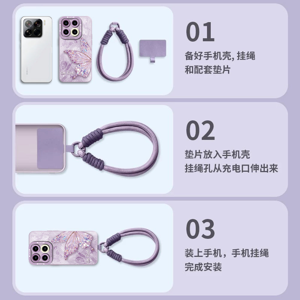 Yusha Bandie Xiaomi 15 Fengqichaoming cib telefonu qutusu 14pro qoruyucu örtük üçün uyğundur Redmi K80 yüngül lüks stil 70 silikon note14 qadın 13pro yüksək səviyyəli 12 payız əleyhinə pro yeni stil kordonlu