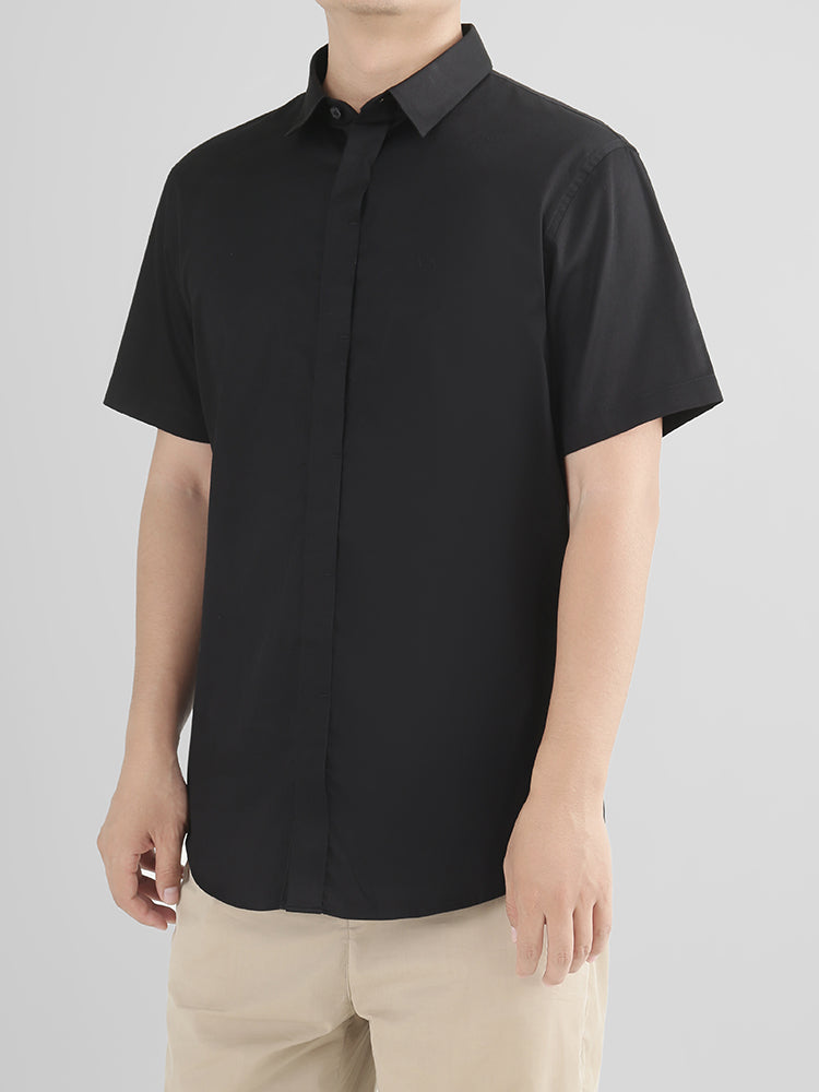 AX Armani Men's Cotton Slim Fit Button Down Collar Short Sleeve Shirt 8NZCBF ZN10Z